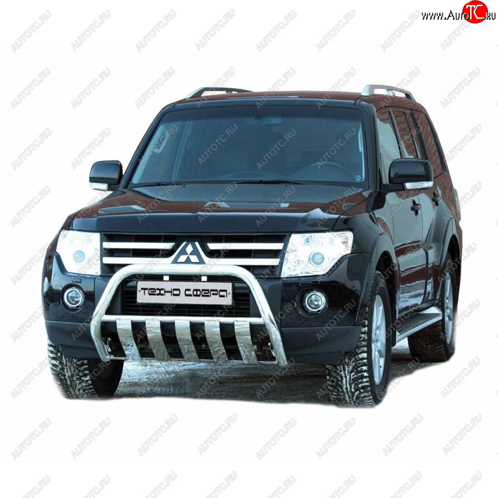 32 799 р. Передок плоский нержавейка d63.5, Техно Сфера  Mitsubishi Pajero ( 4 V90,  4 V80) (2006-2020) дорестайлинг, дорестайлинг, 1-ый рестайлинг, 3 дв. 1-ый рестайлинг, 2-ой рестайлинг (Нержавейка)  с доставкой в г. Краснодар