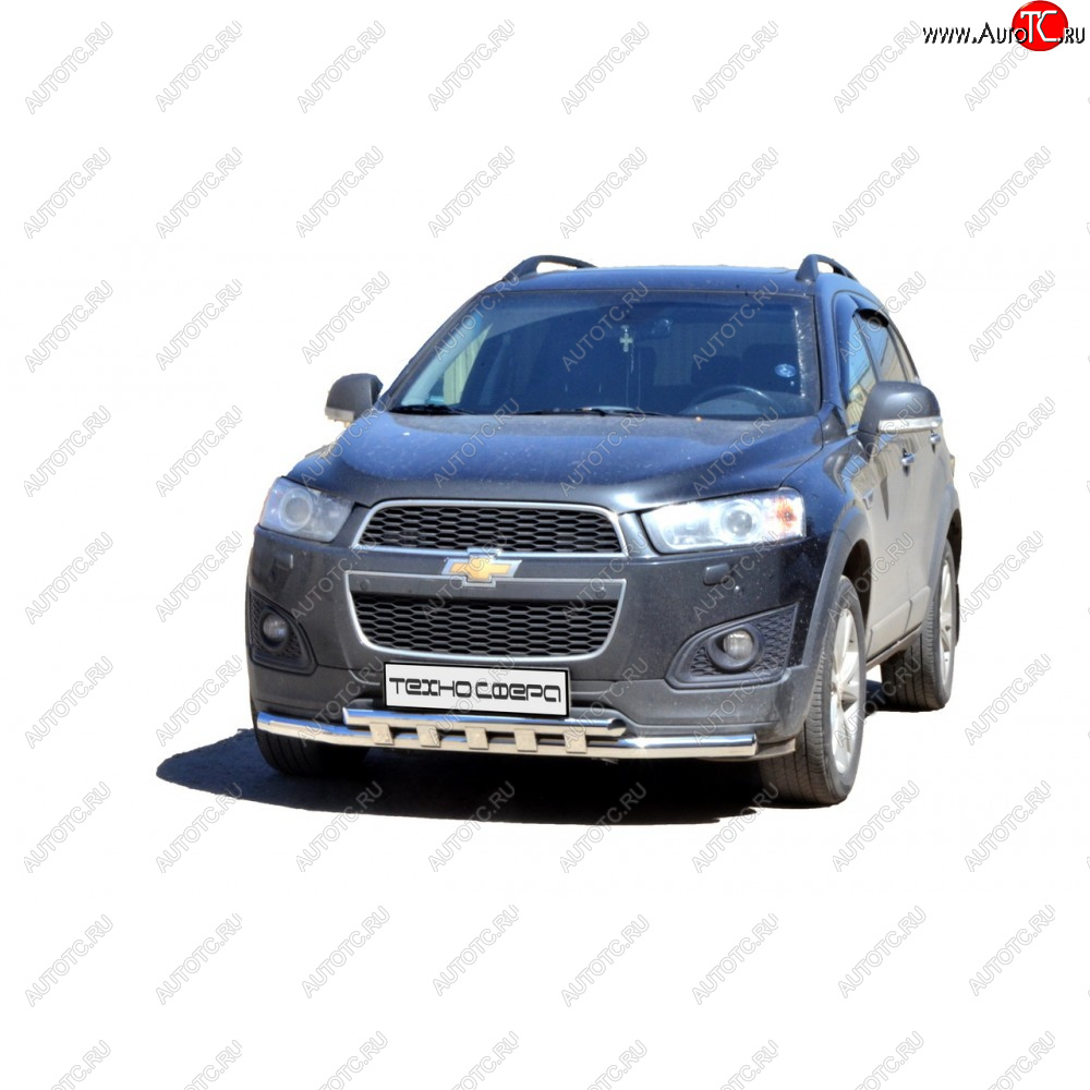 10 599 р. Защита переда труба двойная крашенная d63,5, Техно Сфера Chevrolet Captiva  дорестайлинг (2006-2011) (Черный глянец)  с доставкой в г. Краснодар