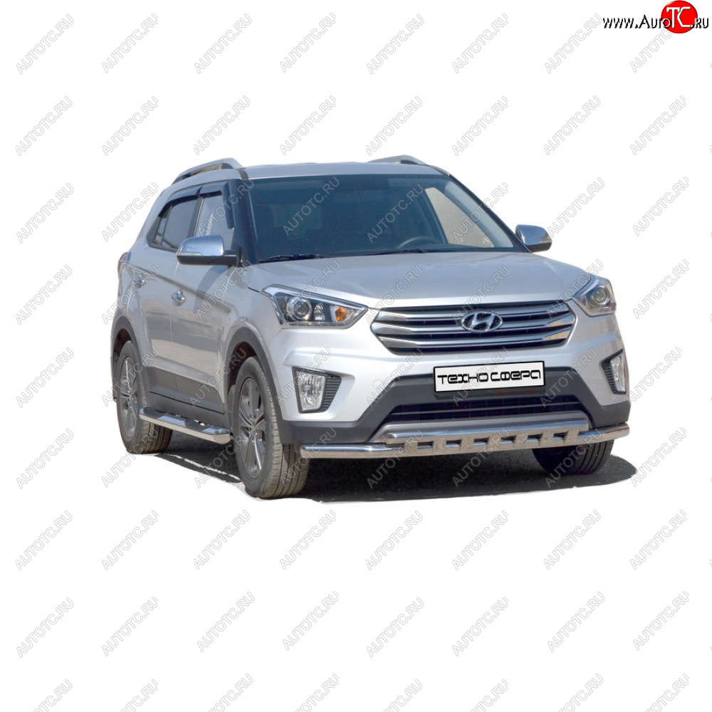 8 799 р. Защита порогов труба с проступью крашенная d76, Техно Сфера  Hyundai Creta ( GS,  SU) (2015-2022) дорестайлинг, рестайлинг (Черный матовый)  с доставкой в г. Краснодар