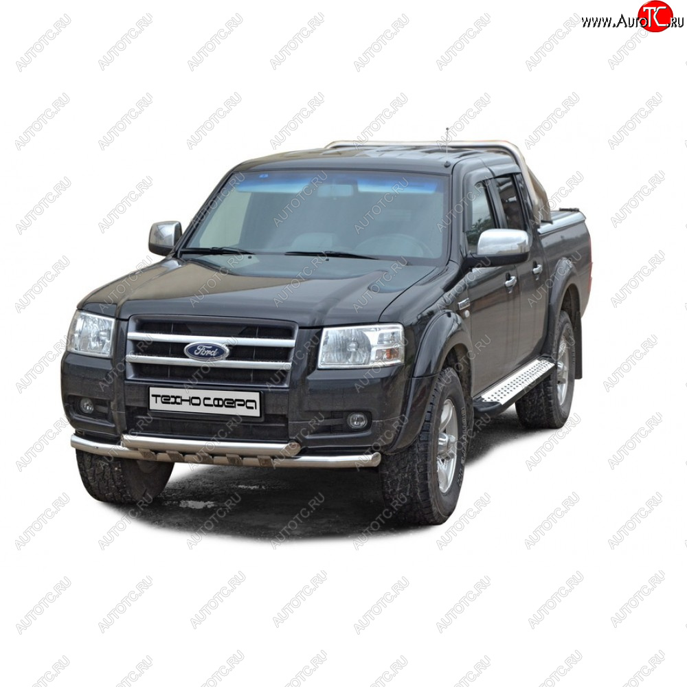 10 599 р. Защита переда труба двойная крашенная d63.5, Техно Сфера Ford Ranger (2006-2009) (Черный глянец)  с доставкой в г. Краснодар