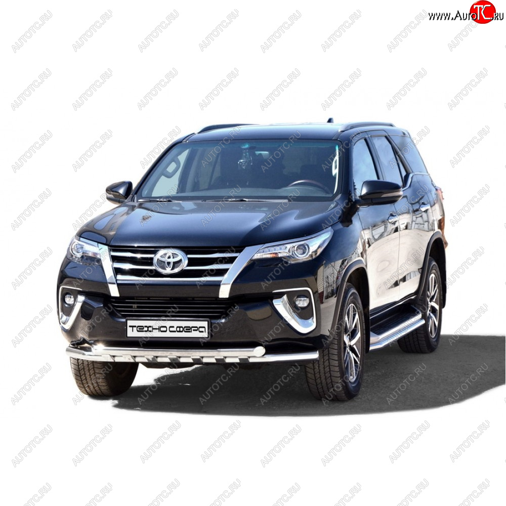 12 699 р. Защита переда труба двойная крашенная d63,5, Техно Сфера Toyota Fortuner AN160 дорестайлинг (2015-2020) (Черный глянец)  с доставкой в г. Краснодар