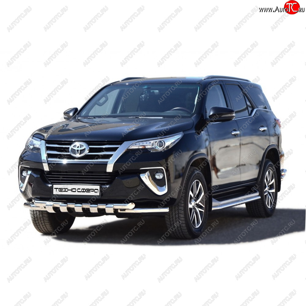 12 399 р. Защита переда труба двойная люкс крашенная d63.5, Техно Сфера Toyota Fortuner AN160 дорестайлинг (2015-2020) (Черный матовый)  с доставкой в г. Краснодар