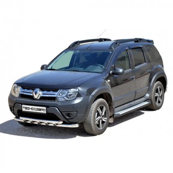 9 799 р. Защита переда труба двойная крашенная d63.5, Техно Сфера Renault Duster HS дорестайлинг (2010-2015) (Черный глянец)  с доставкой в г. Краснодар. Увеличить фотографию 1