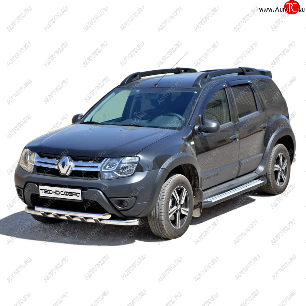 8 799 р. Защита переда труба двойная крашенная d63.5, Техно Сфера  Renault Duster ( HS,  HM) (2010-2024) дорестайлинг, рестайлинг (Черный глянец)  с доставкой в г. Краснодар