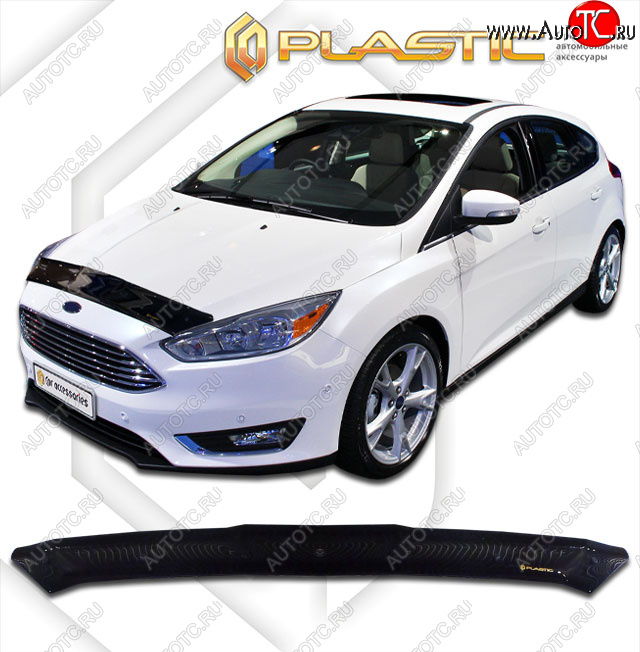 1 839 р. Дефлектор капота CA-Plastic  Ford Focus  3 (2014-2019) универсал рестайлинг (classic черный, Без надписи)  с доставкой в г. Краснодар