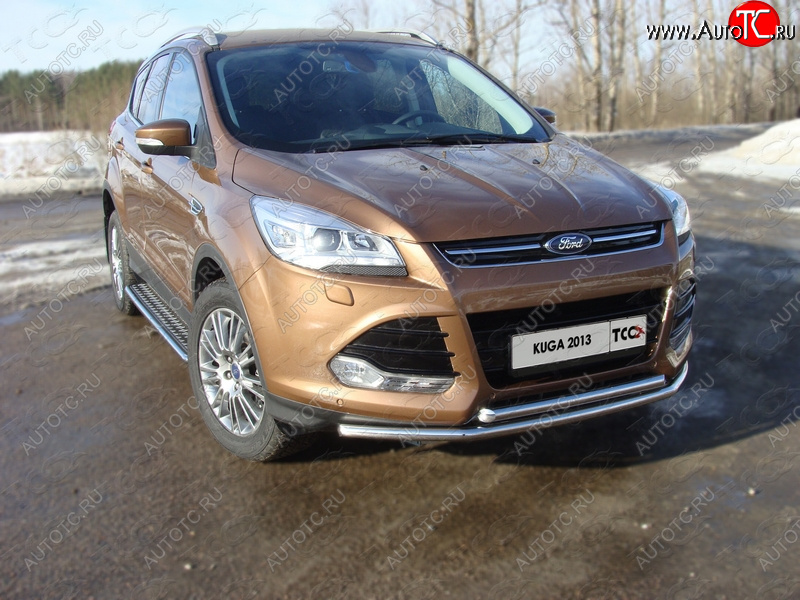 12 999 р. Защита передняя двойная d42,4*42,4 мм ТСС Тюнинг Ford Kuga 2 дорестайлинг (2013-2016) (нержавейка)  с доставкой в г. Краснодар