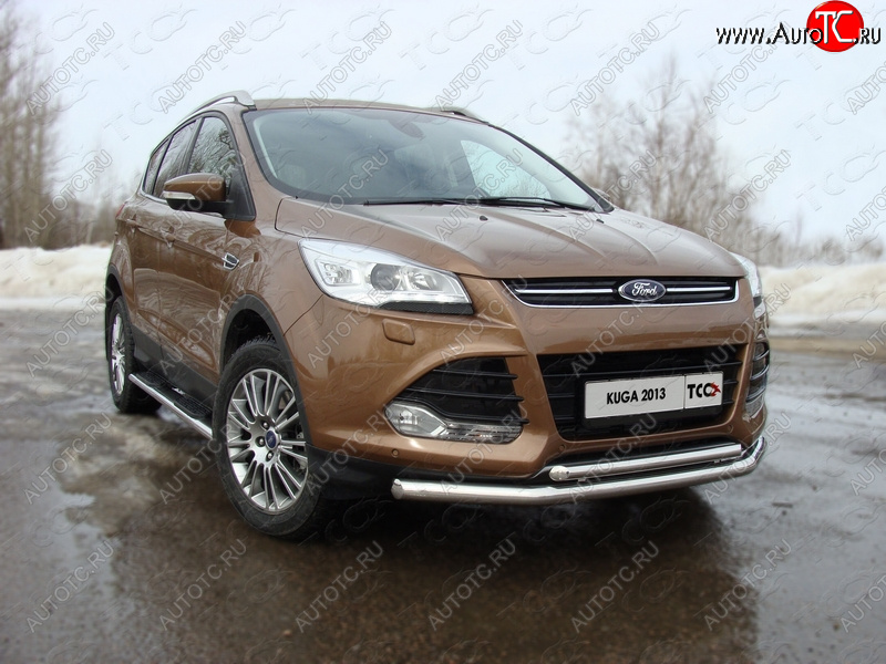 17 199 р. Защита передняя двойная d42,4*42,4 мм ТСС Тюнинг Ford Kuga 2 дорестайлинг (2013-2016) (нержавейка)  с доставкой в г. Краснодар