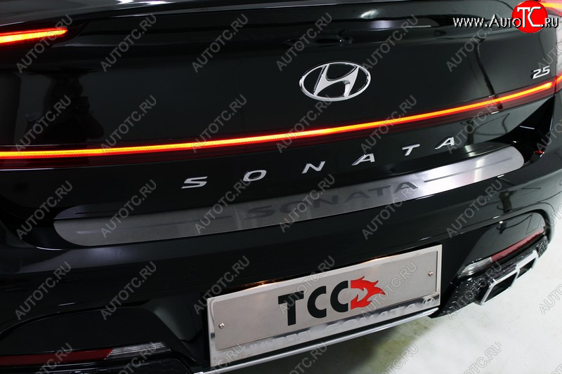 2 899 р. Накладка на задний бампер ТСС Тюнинг  Hyundai Solaris  HCR (2020-2022) седан рестайлинг (Лист шлифованный, надпись Hyundai)  с доставкой в г. Краснодар