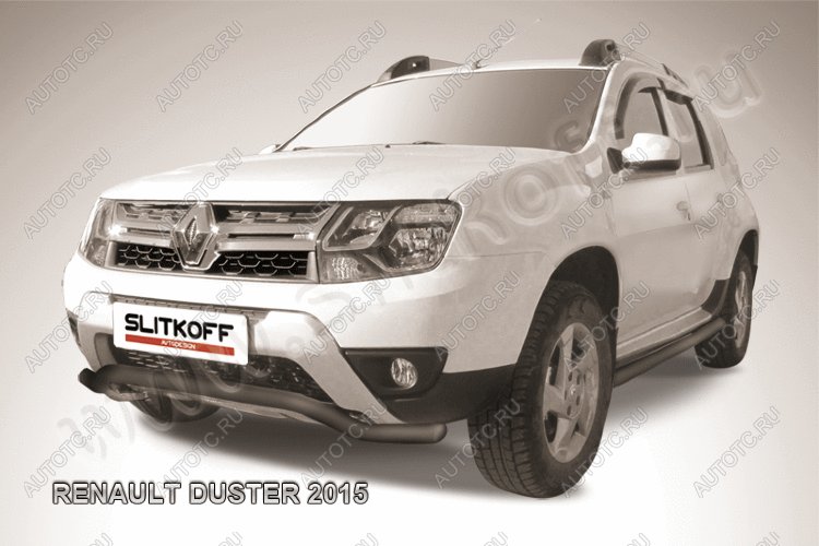 12 799 р. Защита переднего бампера (нержавейка, волна 57) Slitkoff  Renault Duster  HS (2015-2021) рестайлинг (с окраской в черный цвет)  с доставкой в г. Краснодар