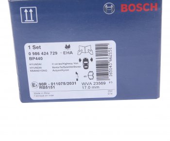 2 499 р. Колодки тормозные передние (4шт.) BOSCH Hyundai Santa Fe SM (2000-2012)  с доставкой в г. Краснодар. Увеличить фотографию 4