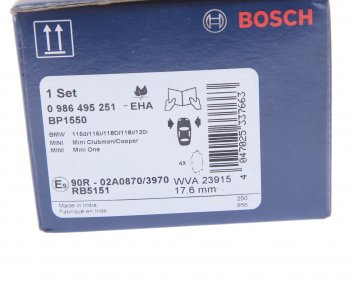 2 859 р. Колодки тормозные передние (4шт.) BOSCH  BMW 1 серия ( E87,  E81) (2004-2012), Mini Clubman  R55 (2008-2010)  с доставкой в г. Краснодар. Увеличить фотографию 4