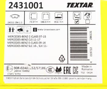 6 999 р. Колодки тормозные передние (4шт.) TEXTAR Mercedes-Benz C-Class W204 дорестайлинг седан (2007-2011)  с доставкой в г. Краснодар. Увеличить фотографию 5