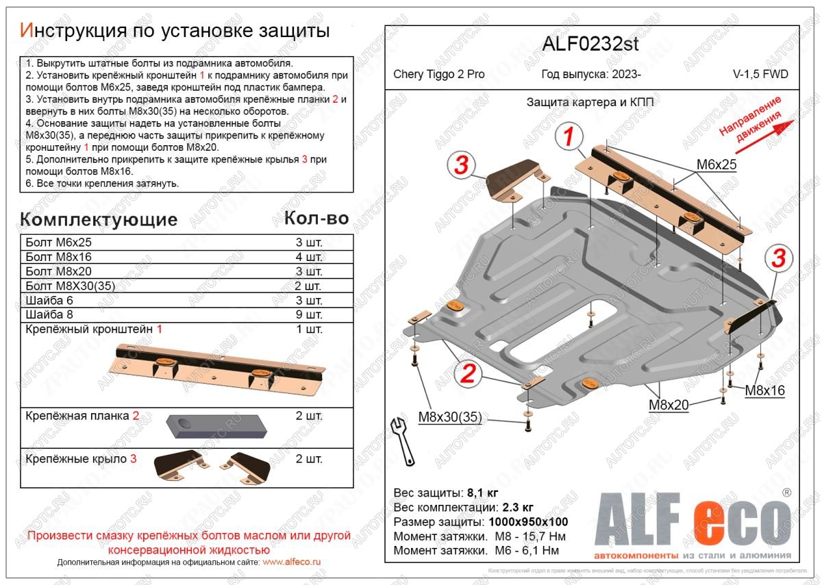 13 199 р. Защита картера и КПП (V-1.5 ) ALFECO  Chery Tiggo 2 Pro (2021-2024) (алюминий 3 мм)  с доставкой в г. Краснодар