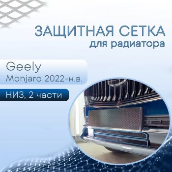 Защитная сетка в бампер (низ, 2 части, ячейка 3х7 мм) Alfeco Стандарт Geely (Джили) Monjaro (Монжаро) (2022-2024)