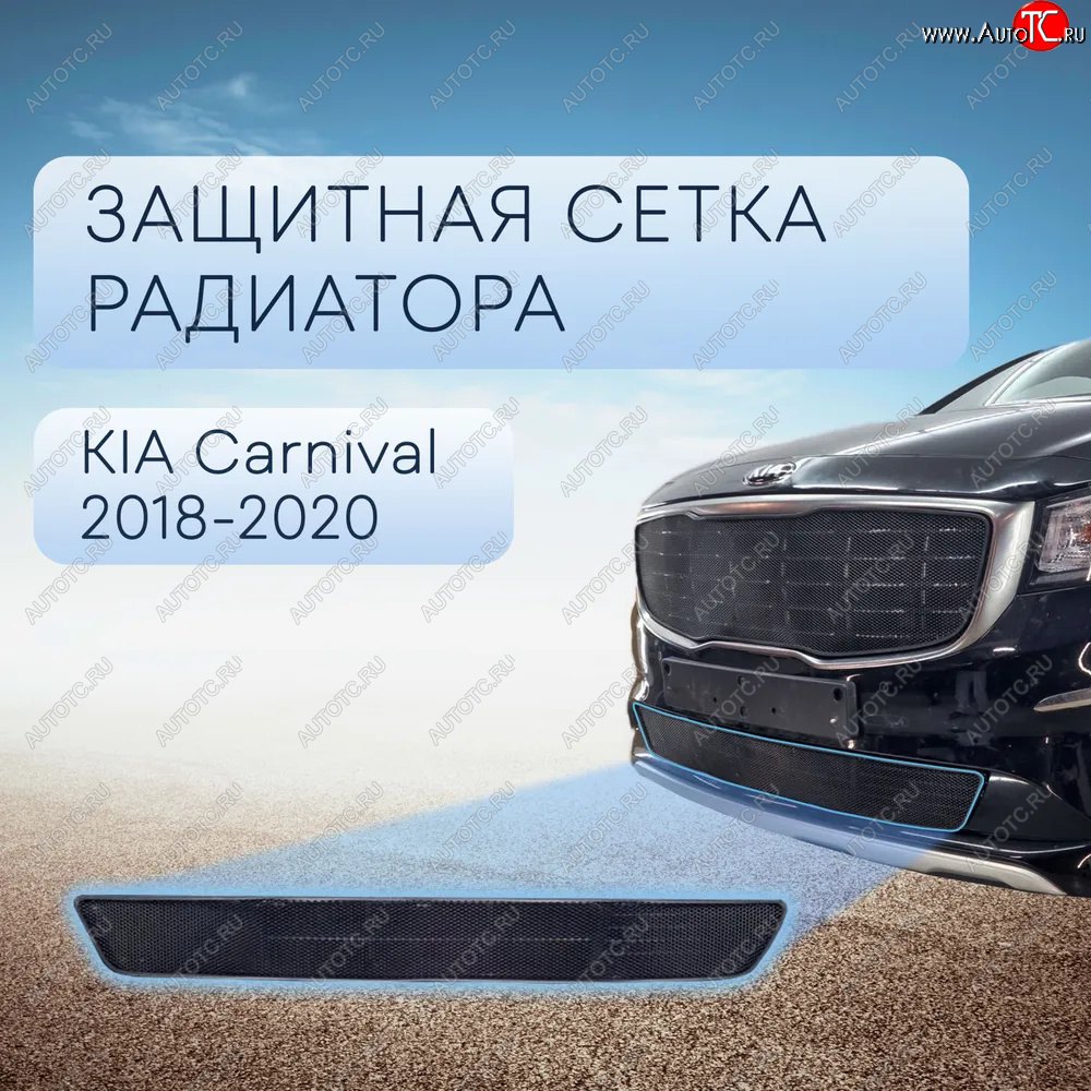 2 859 р. Защитная сетка в бампер (низ, ячейка 3х7 мм) Alfeco Стандарт KIA Carnival YP минивэн рестайлинг (2018-2020) (Чёрная)  с доставкой в г. Краснодар