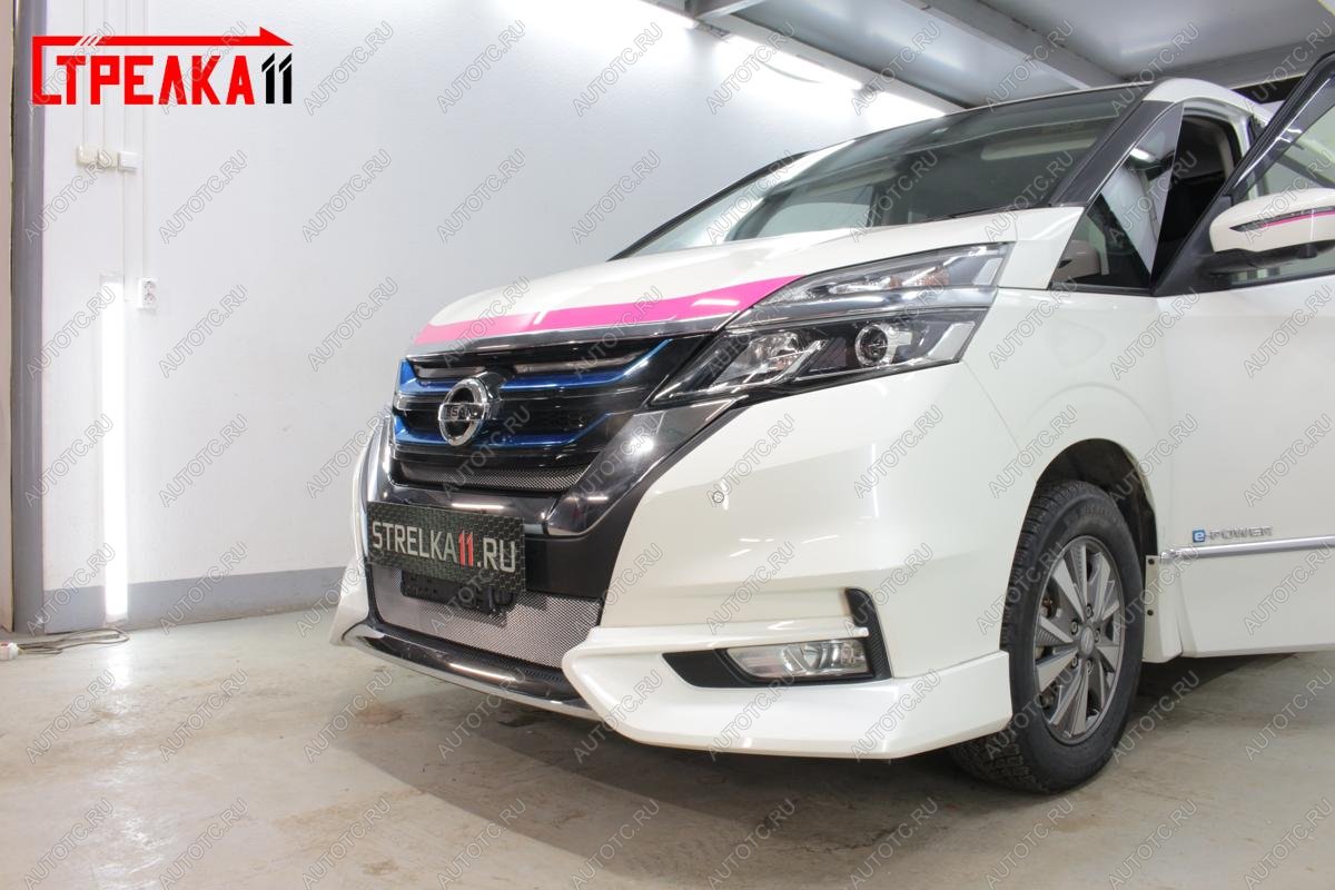 2 479 р. Защита радиатора (верх) Стрелка11 Стандарт  Nissan Serena  C27 (2016-2019) минивэн дорестайлинг (хром)  с доставкой в г. Краснодар