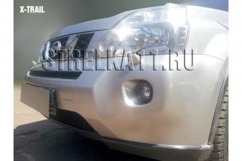 2 659 р. Защита радиатора (середина) Стрелка11 Стандарт Nissan X-trail 2 T31 дорестайлинг (2007-2011) (черная)  с доставкой в г. Краснодар. Увеличить фотографию 2