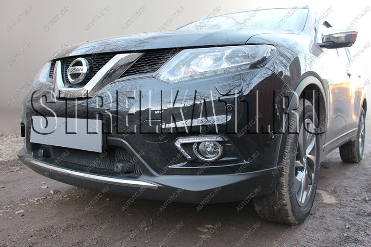 3 399 р. Защита радиатора (с парктроником низ) Стрелка11 Стандарт  Nissan X-trail  3 T32 (2013-2018) дорестайлинг (черная)  с доставкой в г. Краснодар