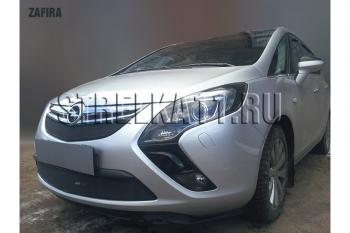 2 899 р. Защита радиатора (верх) Стрелка11 Стандарт  Opel Zafira  С (2011-2016) дорестайлинг (черная)  с доставкой в г. Краснодар. Увеличить фотографию 2