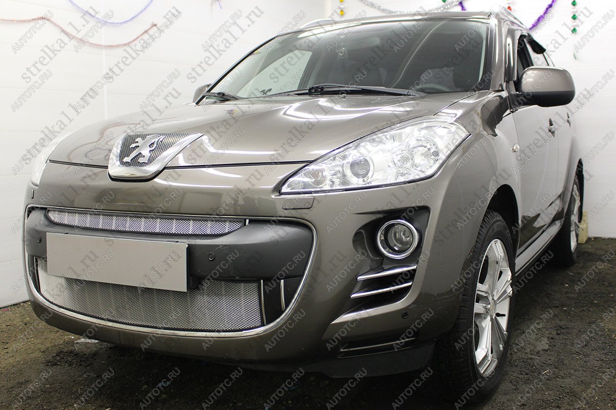 2 689 р. Защита радиатора (верх) Стрелка11 Стандарт  Peugeot 4007 (2007-2012) (хром)  с доставкой в г. Краснодар