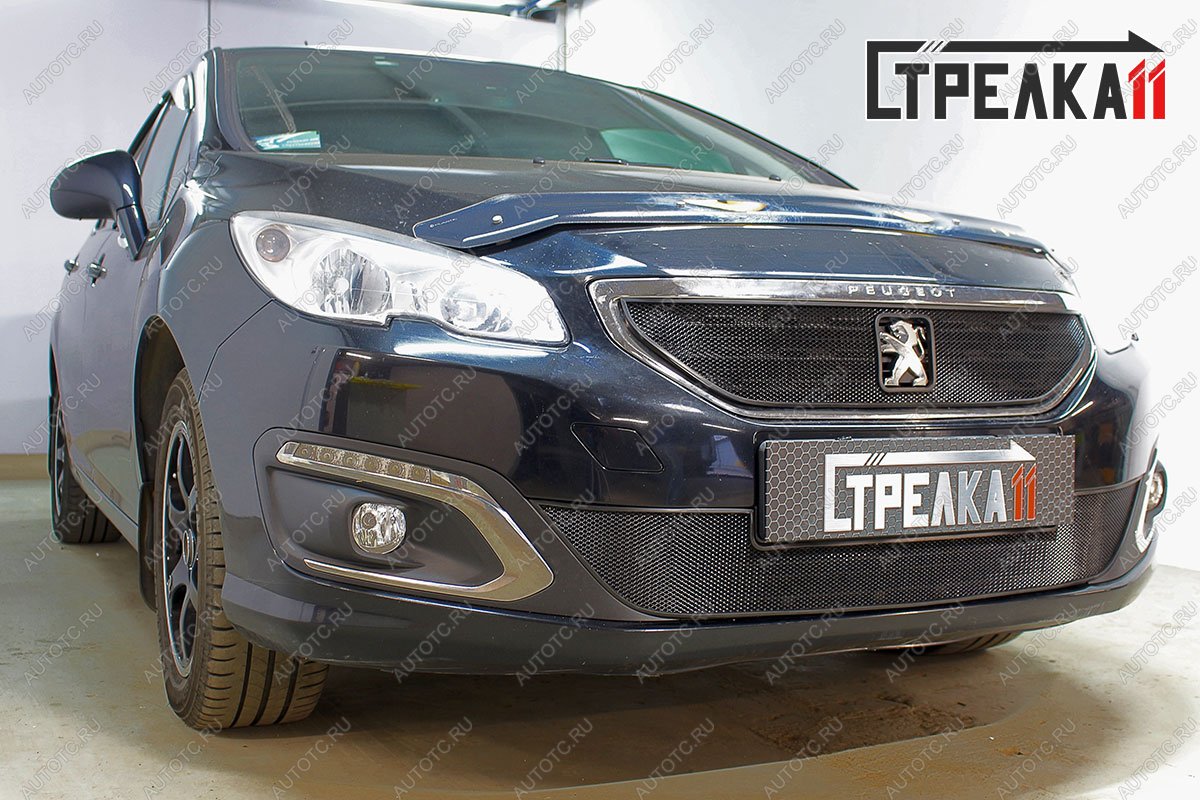 3 799 р. Защита радиатора (верх) Стрелка11 Стандарт  Peugeot 408 (2015-2022) рестайлинг (хром)  с доставкой в г. Краснодар