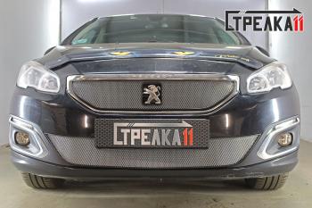 3 799 р. Защита радиатора (верх) Стрелка11 Стандарт  Peugeot 408 (2015-2022) рестайлинг (хром)  с доставкой в г. Краснодар. Увеличить фотографию 2