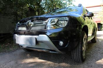 2 879 р. Защита радиатора (верх) Стрелка11 Стандарт  Renault Duster  HS (2015-2021) рестайлинг (хром)  с доставкой в г. Краснодар. Увеличить фотографию 2