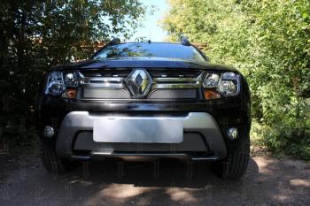 2 879 р. Защита радиатора (верх) Стрелка11 Стандарт  Renault Duster  HS (2015-2021) рестайлинг (хром)  с доставкой в г. Краснодар. Увеличить фотографию 3