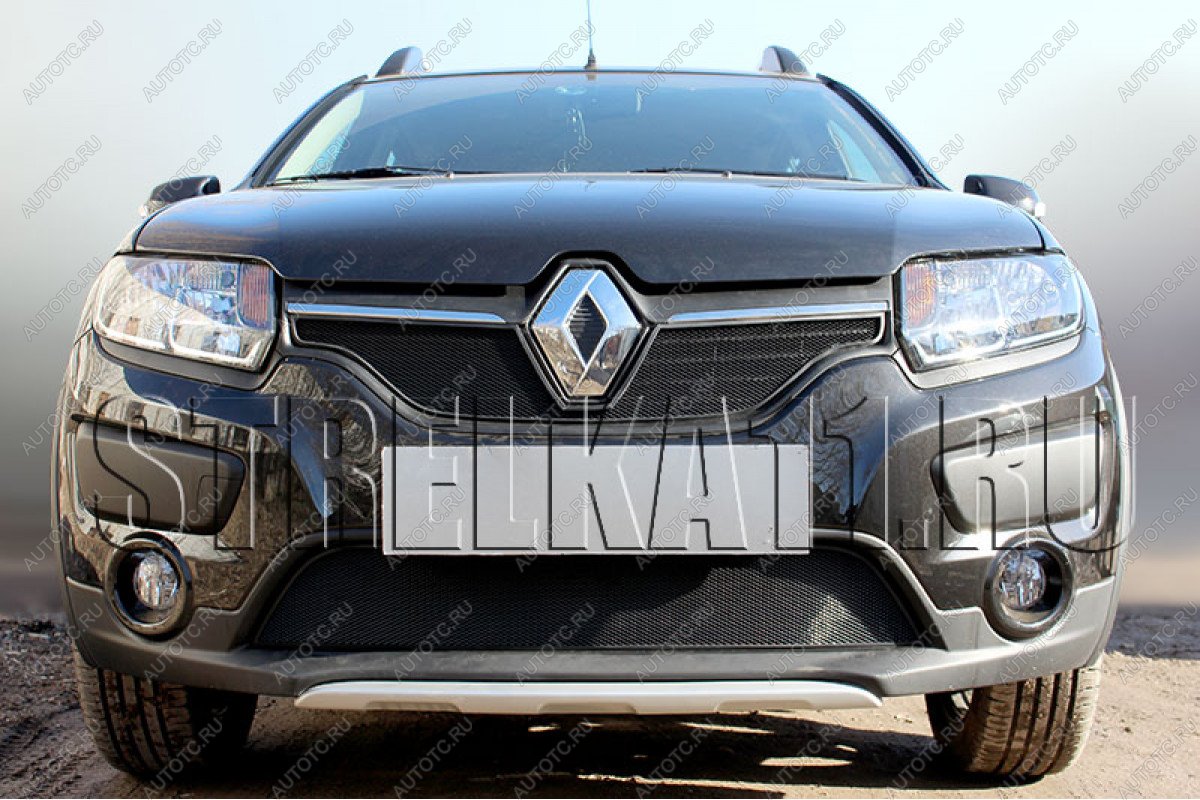 2 799 р.  Защита радиатора Стрелка11 Стандарт  Renault Logan  2 - Sandero Stepway  (B8) (черная)  с доставкой в г. Краснодар