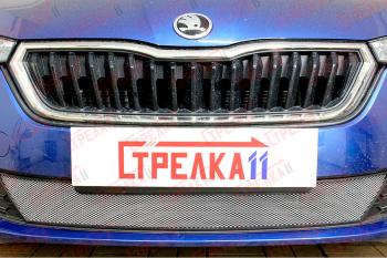 3 299 р. Защита радиатора (низ) Стрелка11 Стандарт  Skoda Rapid  MK2 (2019-2024) (хром)  с доставкой в г. Краснодар. Увеличить фотографию 2