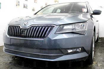 4 649 р. Защита радиатора (2 части) Стрелка11 Стандарт  Skoda Superb ( B8 (3V),  B8 (3V5)) (2015-2019) лифтбэк дорестайлинг, универсал дорестайлинг (черная)  с доставкой в г. Краснодар. Увеличить фотографию 2