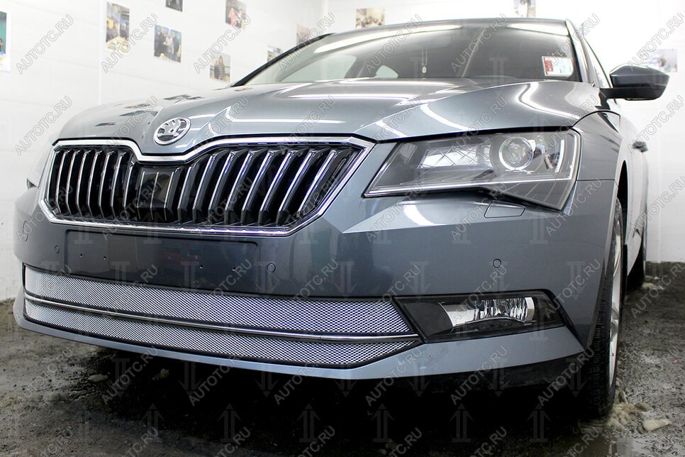 4 799 р. Защита радиатора (2 части) Стрелка11 Стандарт  Skoda Superb ( B8 (3V),  B8 (3V5)) (2015-2019) лифтбэк дорестайлинг, универсал дорестайлинг (хром)  с доставкой в г. Краснодар