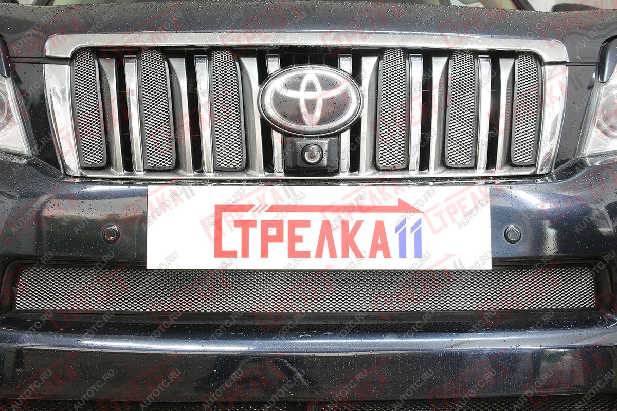 4 389 р. Защита радиатора (верх 6 частей) Стрелка11 Стандарт Toyota Land Cruiser Prado J150 дорестайлинг (2009-2013) (хром)  с доставкой в г. Краснодар