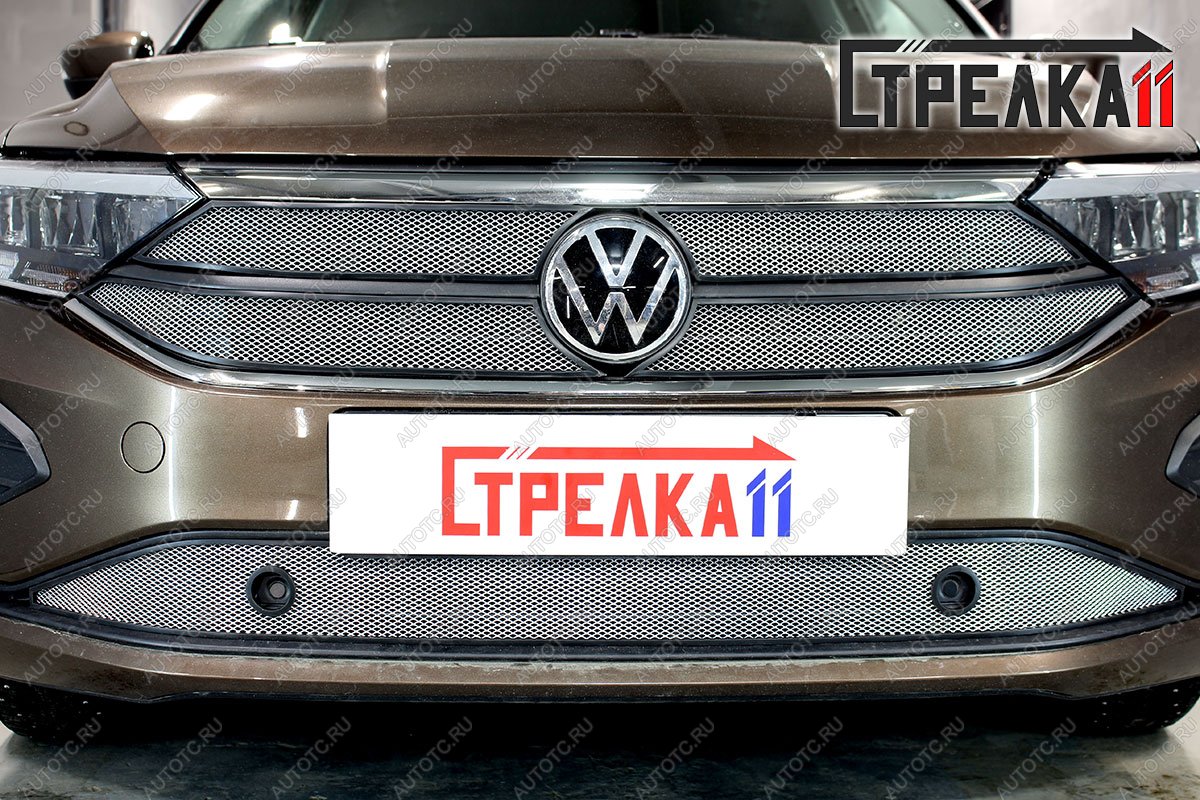 3 179 р. Защита радиатора (низ) Стрелка11 Стандарт  Volkswagen Polo  Mk6 (2020-2022) лифтбек (хром)  с доставкой в г. Краснодар