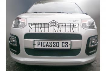 1 599 р. Зимняя заглушка решетки радиатора (верх) Стрелка11 CITROEN C3 Picasso рестайлинг (2013-2017) (черная)  с доставкой в г. Краснодар. Увеличить фотографию 2