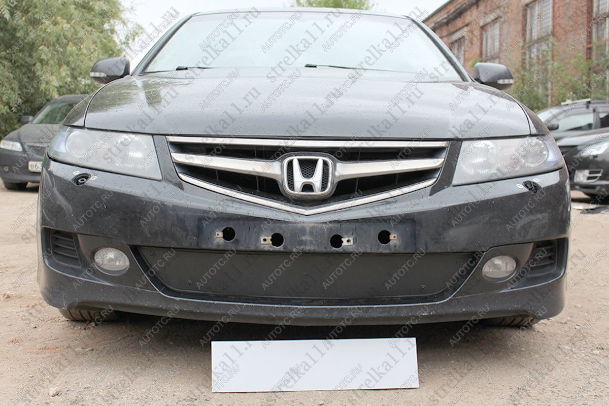 799 р. Зимняя заглушка решетки радиатора Стрелка11  Honda Accord  CM (2006-2008) универсал рестайлинг (черная)  с доставкой в г. Краснодар