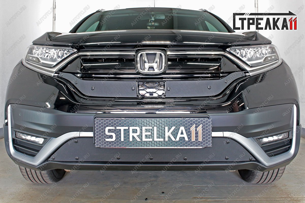 1 459 р. Зимняя заглушка решетки радиатора (верх 2 части) Стрелка11  Honda CR-V  RW,RT (2019-2022) рестайлинг (черная)  с доставкой в г. Краснодар