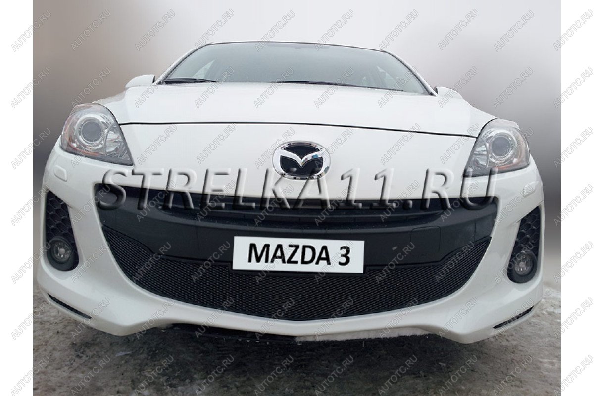 799 р. Зимняя заглушка решетки радиатора Стрелка11  Mazda 3/Axela  BL (2011-2013) рестайлинг седан, рестайлинг, хэтчбэк (черная)  с доставкой в г. Краснодар