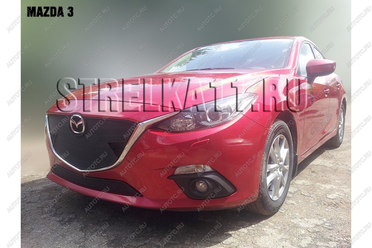 799 р. Зимняя заглушка решетки радиатора (верх) Стрелка11 Mazda 3/Axela BM дорестайлинг седан (2013-2016) (черная)  с доставкой в г. Краснодар