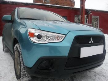 799 р. Зимняя заглушка решетки радиатора (верх, 2 части) Стрелка11 Mitsubishi ASX дорестайлинг (2010-2012) (черная)  с доставкой в г. Краснодар. Увеличить фотографию 2