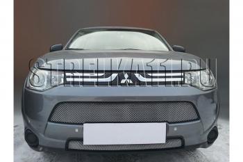 799 р. Зимняя заглушка решетки радиатора (верх) Стрелка11  Mitsubishi Outlander  GF (2012-2016) дорестайлинг, 1-ый рестайлинг (черная)  с доставкой в г. Краснодар. Увеличить фотографию 2