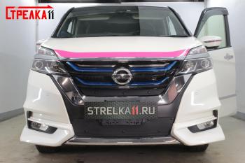 799 р. Зимняя заглушка решетки радиатора (верх) Стрелка11  Nissan Serena  C27 (2016-2019) минивэн дорестайлинг (черная)  с доставкой в г. Краснодар. Увеличить фотографию 2