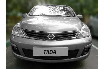 799 р. Зимняя заглушка решетки радиатора Стрелка11  Nissan Tiida  1 хэтчбек (2010-2014) C11 рестайлинг (черная)  с доставкой в г. Краснодар. Увеличить фотографию 2