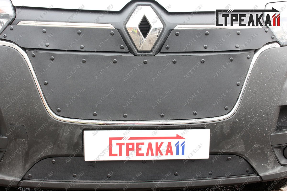 969 р. Зимняя заглушка решетки радиатора (верх, 2 части) Стрелка11  Renault Master  FV,JV (2019-2025) фургон 2-ой рестайлинг (черная)  с доставкой в г. Краснодар