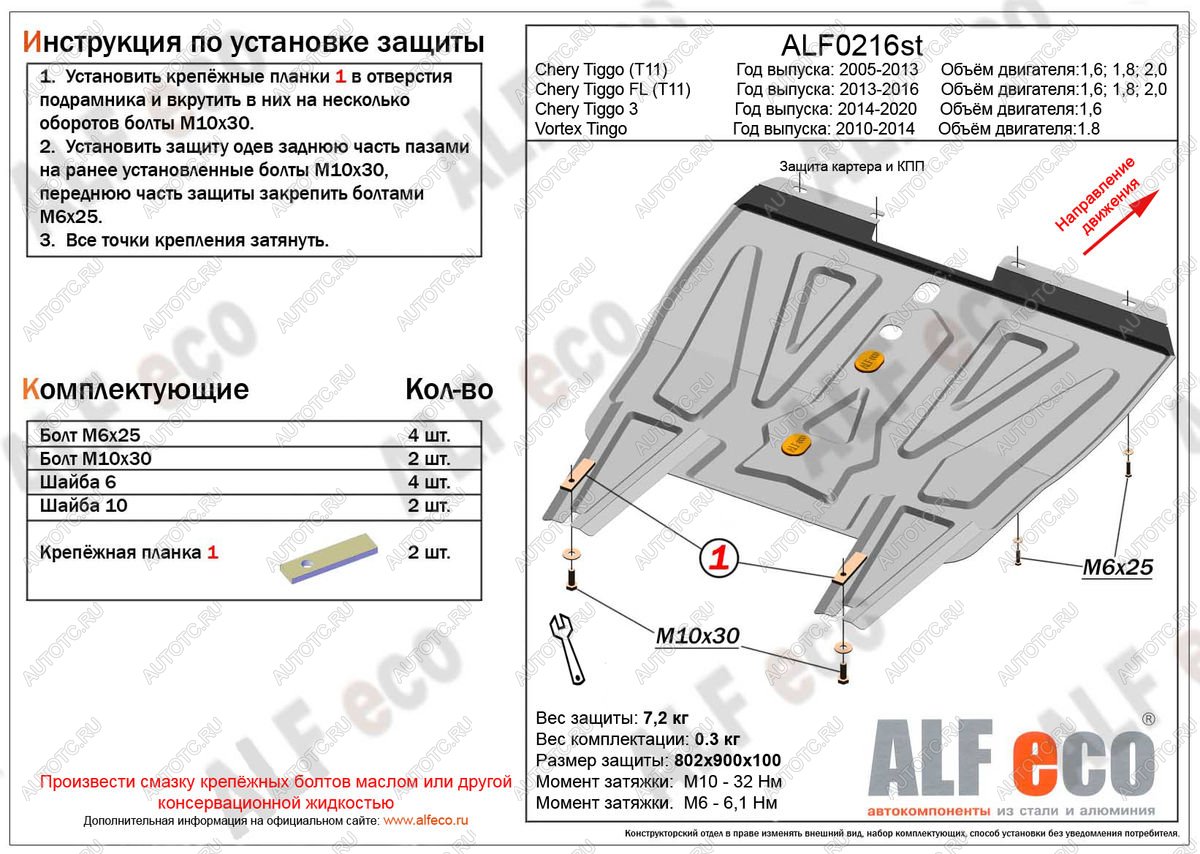 11 799 р. Защита картера и кпп (V-1.8) ALFECO Vortex Tingo дорестайлинг (2010-2012) (алюминий 4 мм)  с доставкой в г. Краснодар