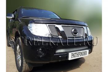 8 899 р. Защита радиатора (верх) Стрелка11 PREMIUM  Nissan Pathfinder  R51 (2009-2014) рестайлинг (хром)  с доставкой в г. Краснодар. Увеличить фотографию 2