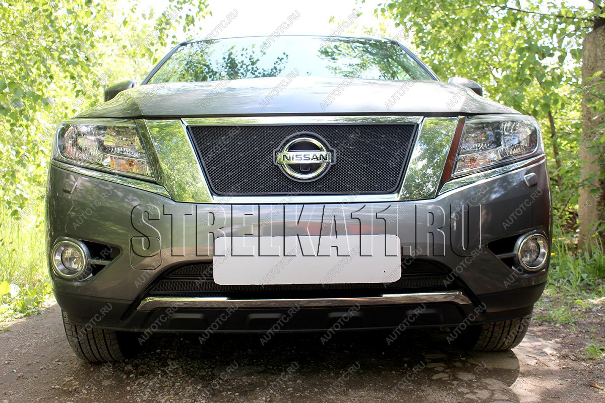 8 649 р. Защита радиатора (низ 2 части) Стрелка11 PREMIUM  Nissan Pathfinder  R52 (2012-2017) дорестайлинг (черная)  с доставкой в г. Краснодар