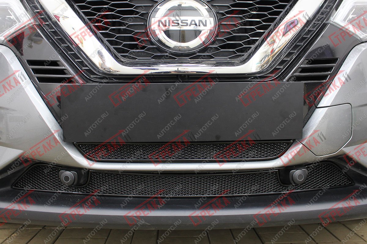 8 649 р. Защита радиатора (низ 2 части с парктроником) Стрелка11 PREMIUM  Nissan Qashqai  2 (2017-2022) J11 рестайлинг (черная)  с доставкой в г. Краснодар