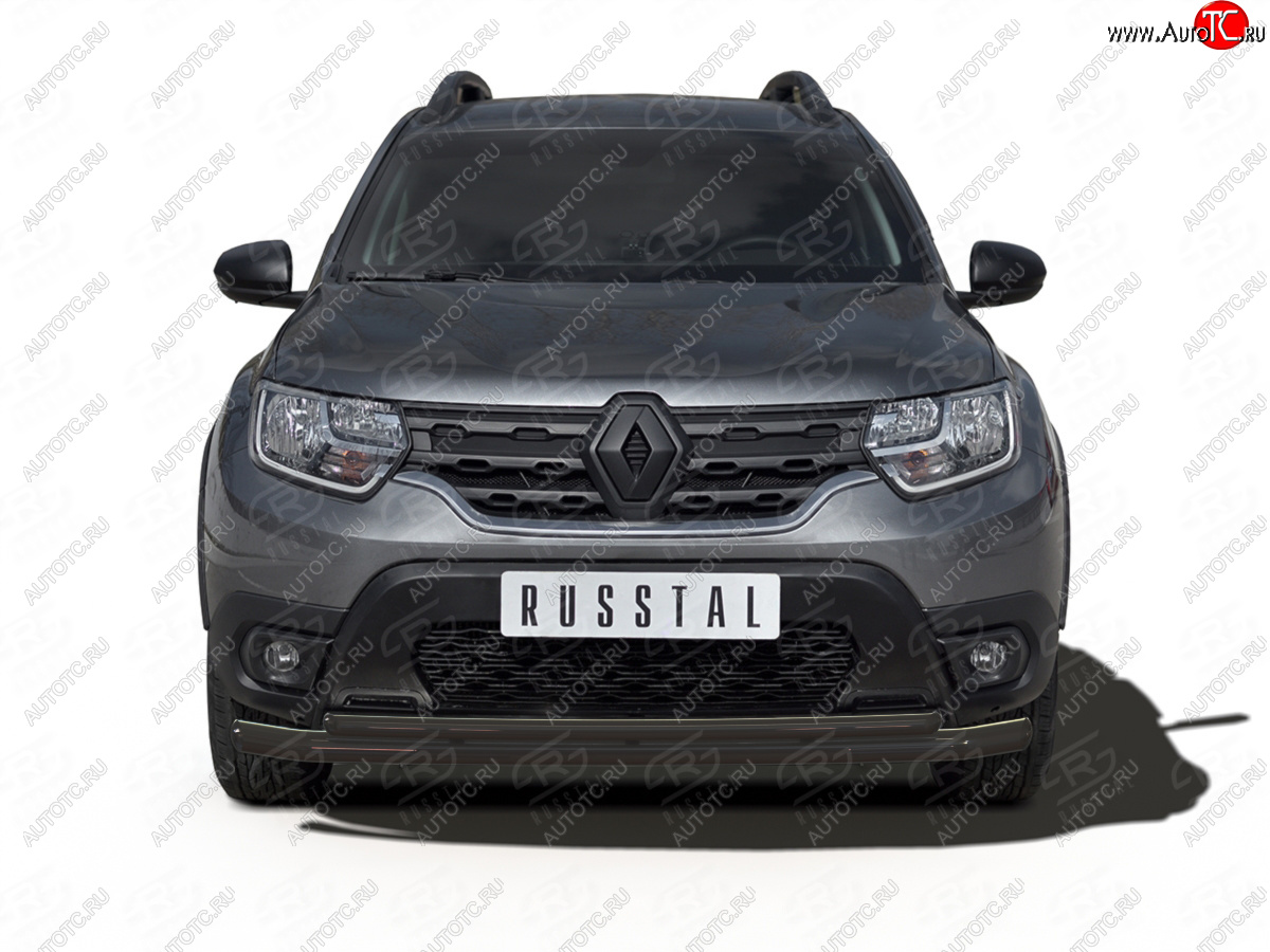 11 199 р. Защита переднего бампера (2 трубы Ø63 и 42 мм) SLITKOFF  Renault Duster  HM (2021-2024) рестайлинг (нержавейка с полимерным покрытием, черный)  с доставкой в г. Краснодар