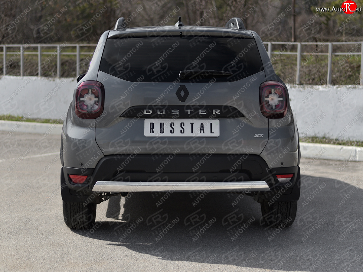 9 349 р. Защита заднего бампера (Ø75х42 мм, нержавейка) Russtal Renault Duster HM (2020-2024)  с доставкой в г. Краснодар